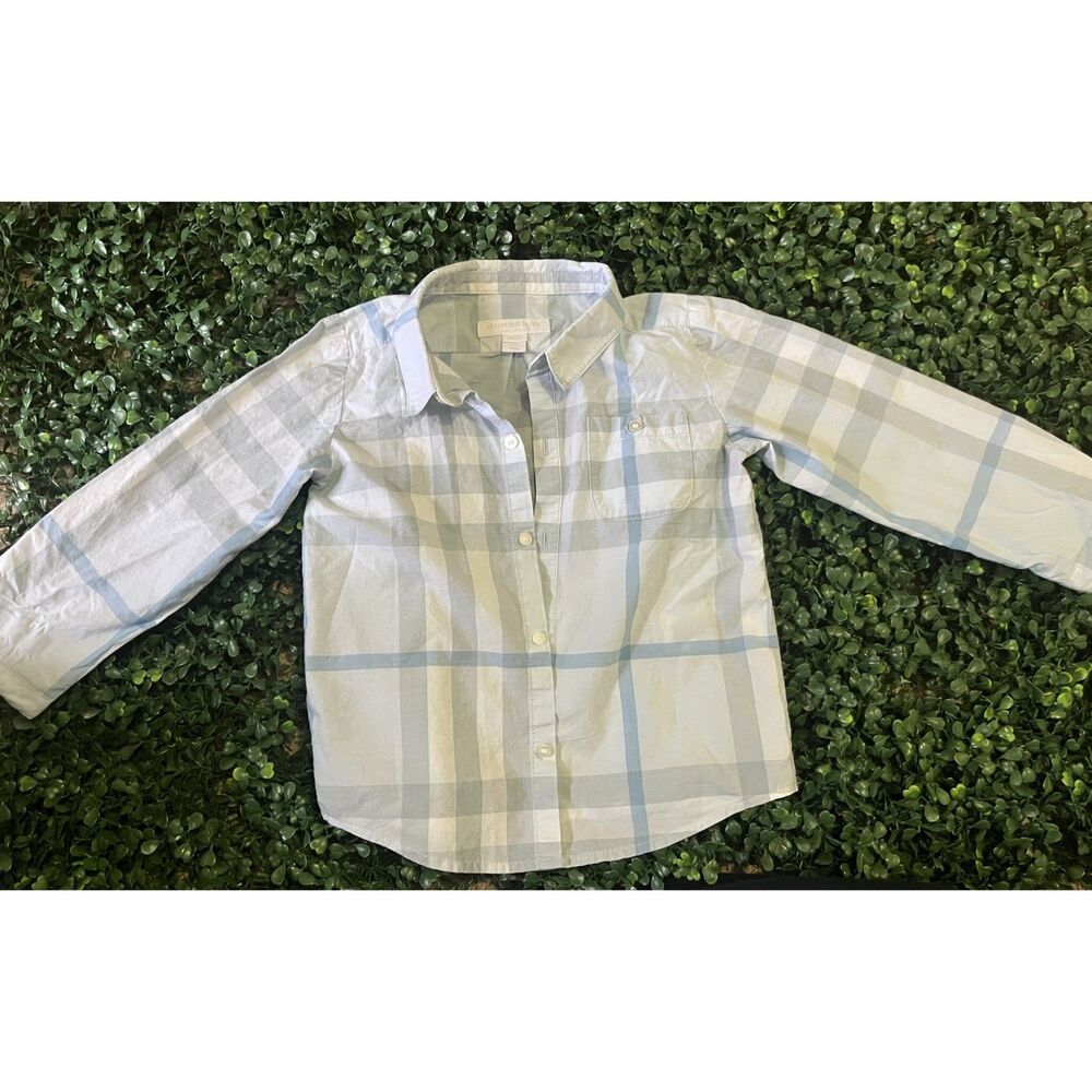 24m Burberry Children Baby Boy Kids Button Front Shirt Blue/Grey Nova Check EUC!